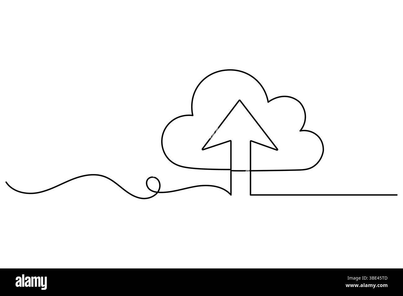 Cloud storage continuous one line drawing and outline vector illustration Stock Vector