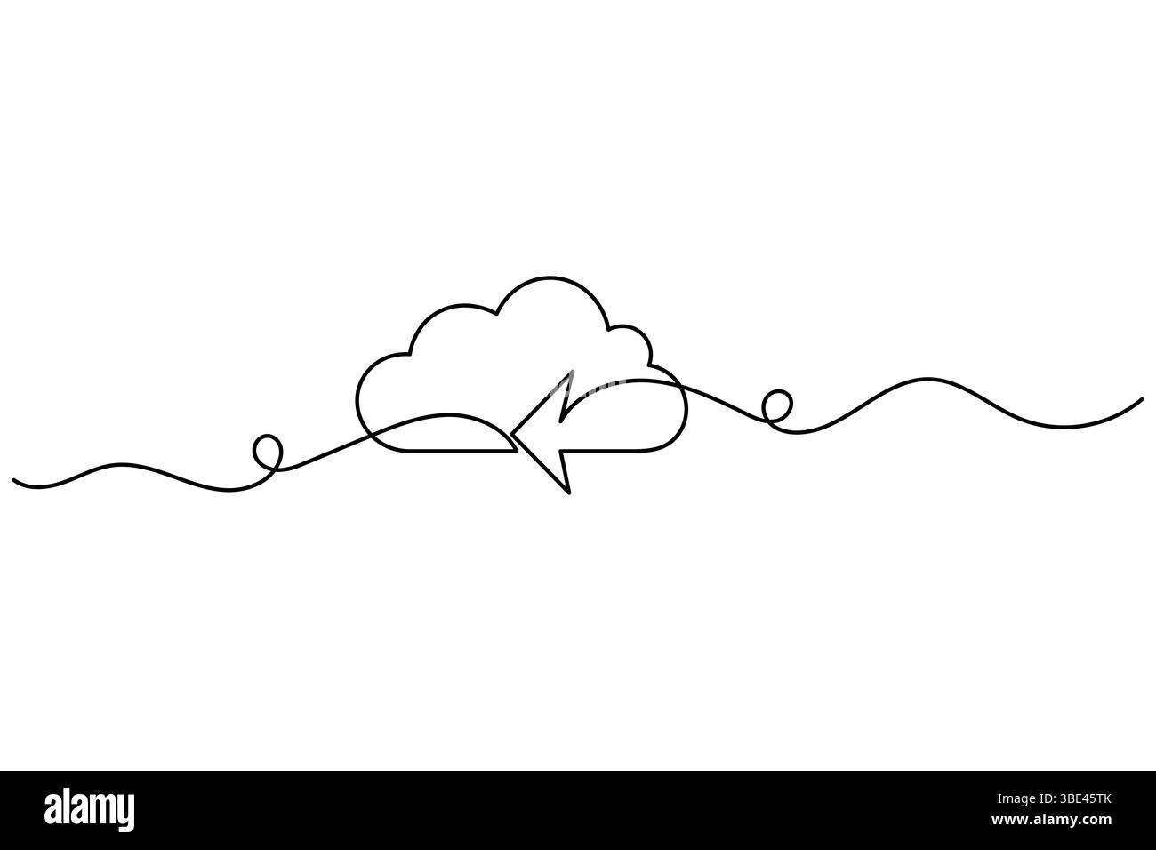 Cloud storage continuous one line drawing and outline vector illustration Stock Vector