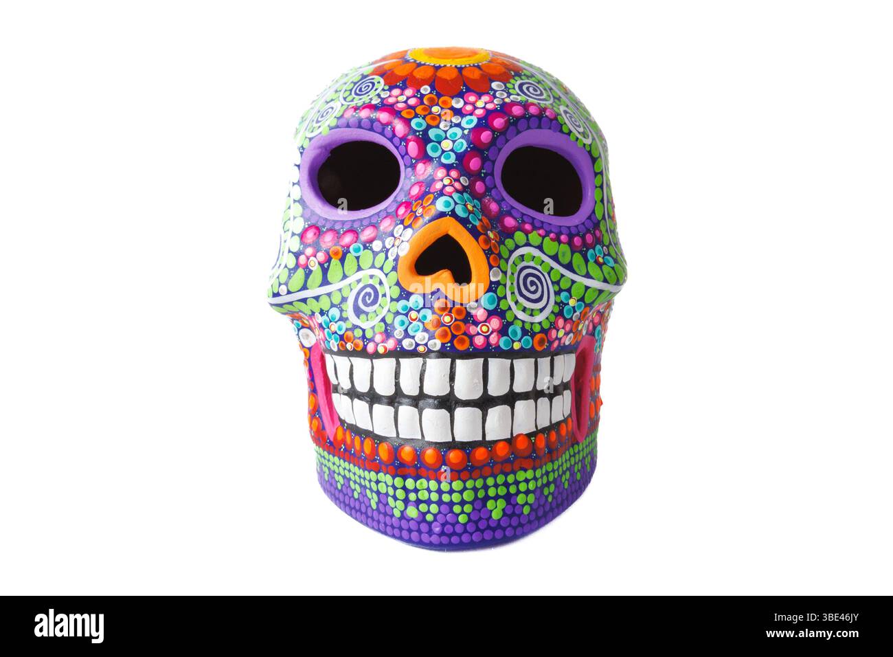 In this photo illustration, ceramic sugar skull souvenir, traditionally used during Dia de los Muertos (Day of the Dead), a Mexican holiday honoring d Stock Photo