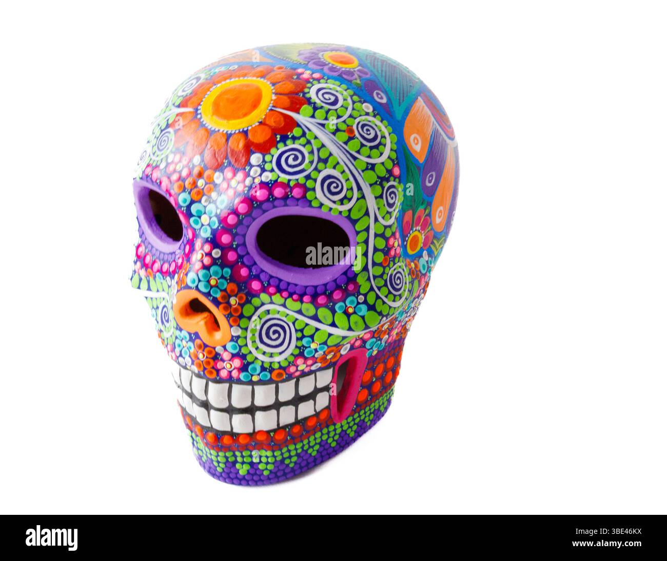 In this photo illustration, ceramic sugar skull souvenir, traditionally used during Dia de los Muertos (Day of the Dead), a Mexican holiday honoring d Stock Photo