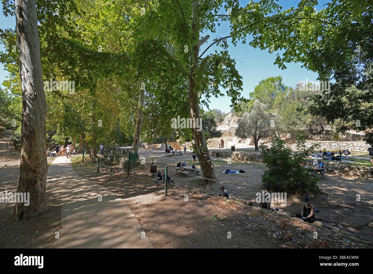 Picnic and rest area at Ein Hemed a national park and nature reserve in Israel, in the hills seven kilometres west of Jerusalem It is also known by Aq Stock Photo