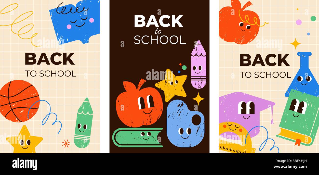 Back to School vertical hand drawn colorful posters Stock Vector Image ...