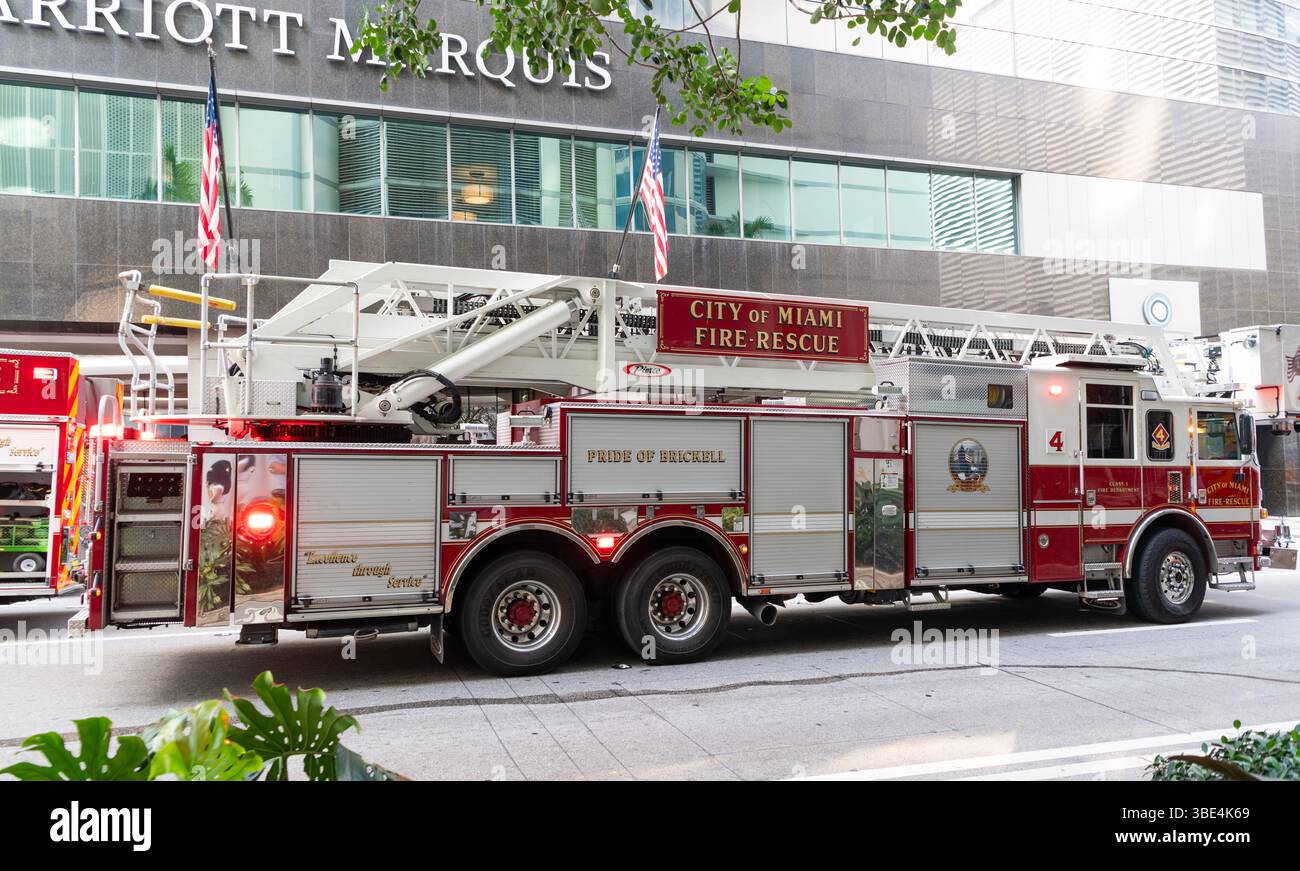 Miami, Florida, USA December 01, 2024 Fire rescue in city