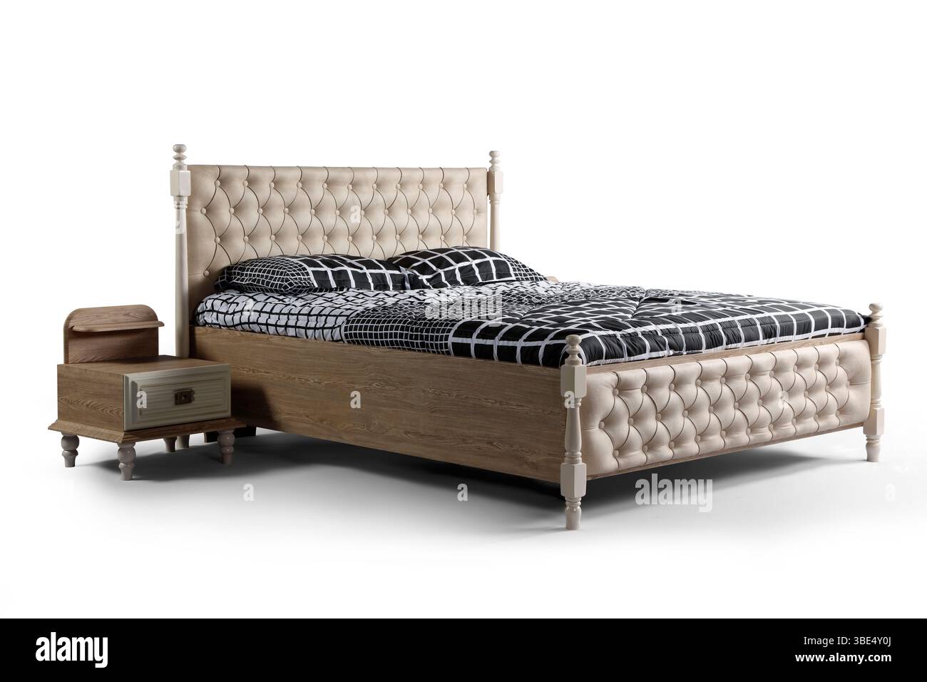 modern bed and bedside table isolated on white background Stock Photo