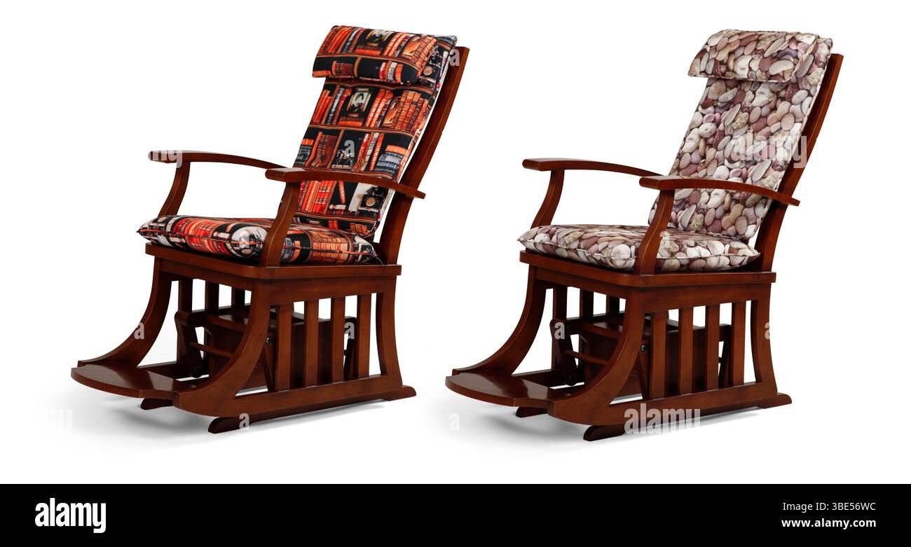 Wooden rocking chair at different angles isolated on a white background ...