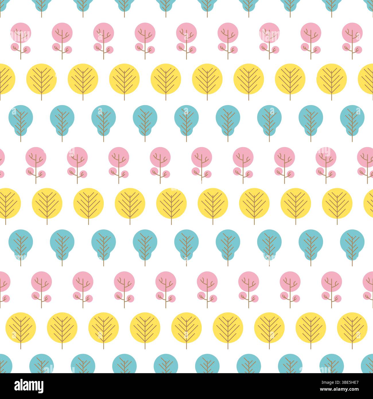 Seamless pattern with colored trees on white background. Vector illustration. Stock Vector