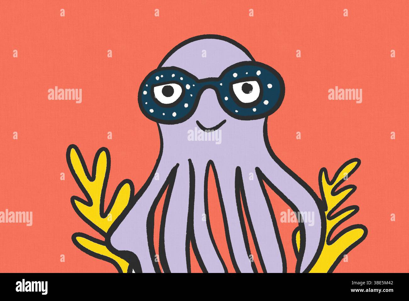 A whimsical illustration of a purple octopus wearing glasses and ...