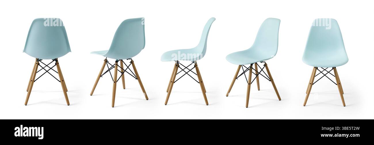 Plastic chair different angle  isolated on white background . Stock Photo