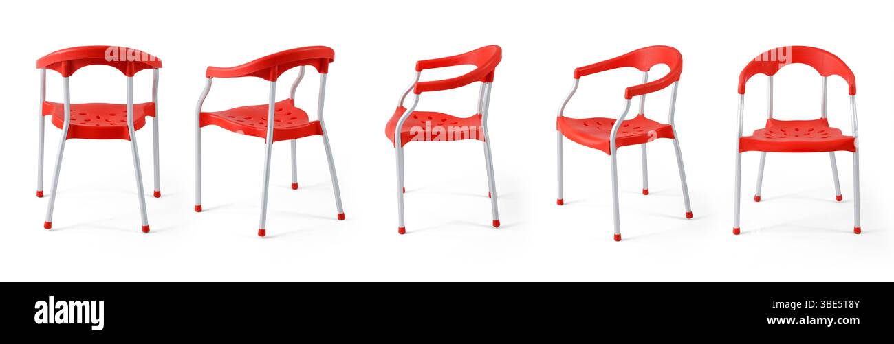 Plastic chair different angle  isolated on white background . Stock Photo