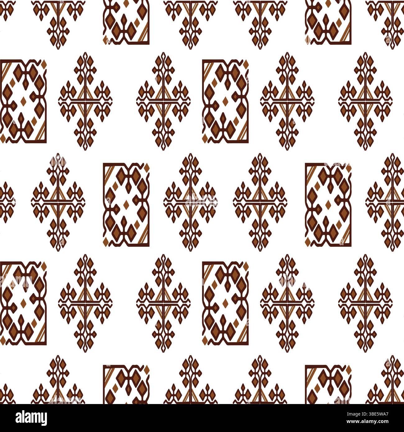 Geometric brown and white textile pattern seamless repeat design Stock Vector