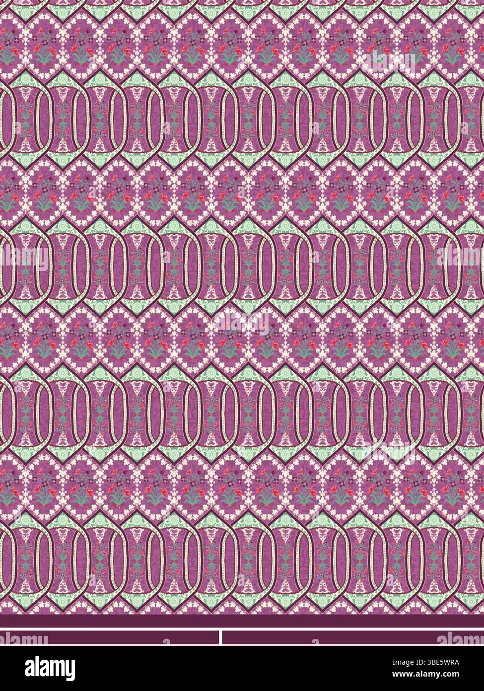 Intricate purple and green geometric textile pattern design Stock Vector