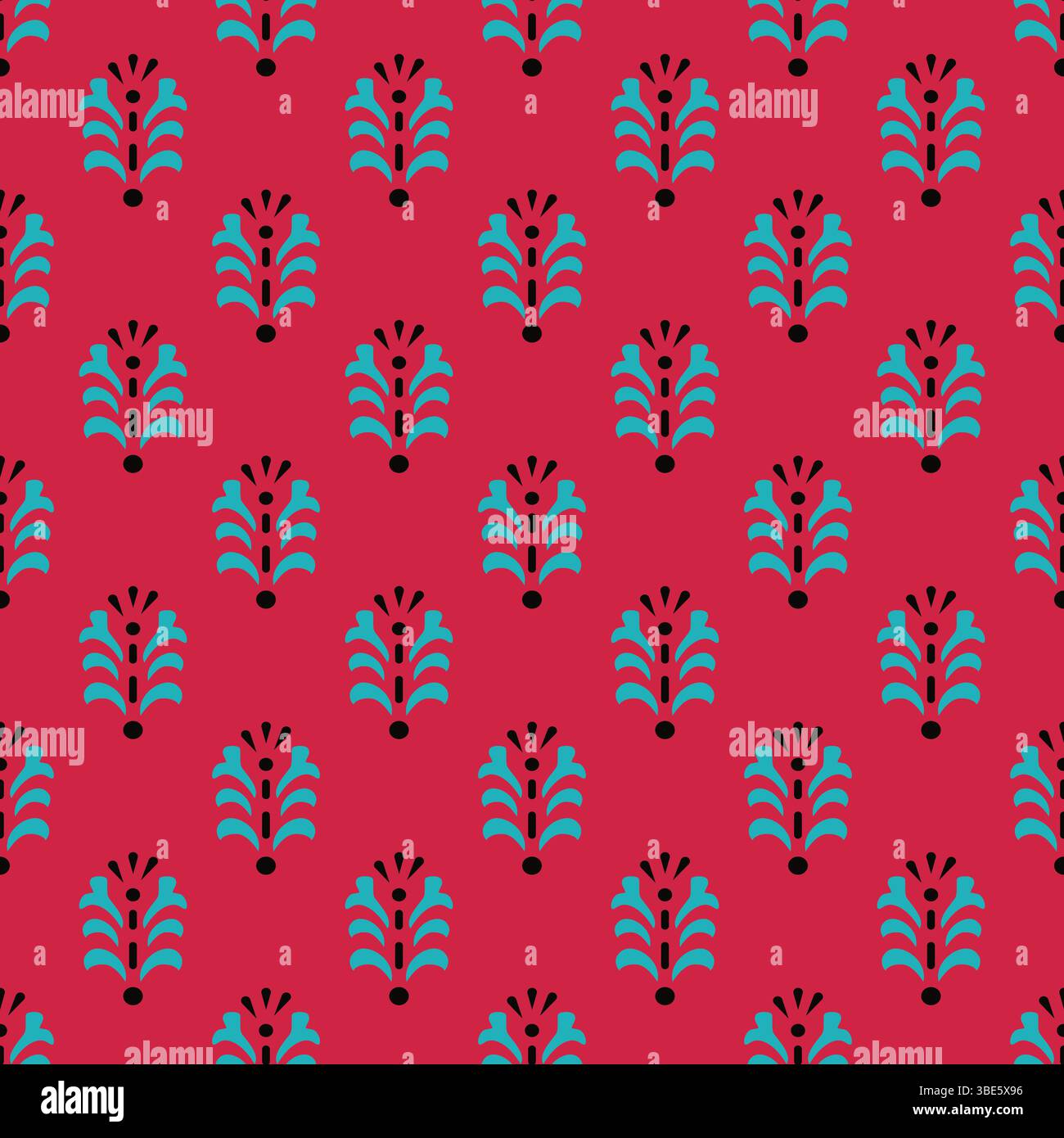 Repeating teal and crimson floral pattern seamless textile design Stock Vector