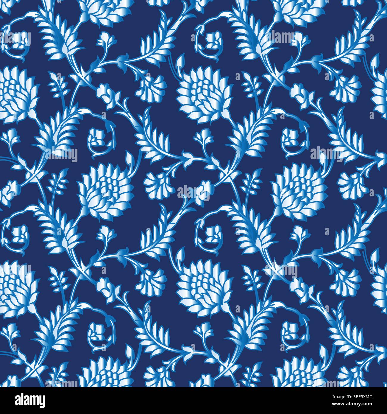 Eleganat blue and white floral damask seamless pattern design for ...