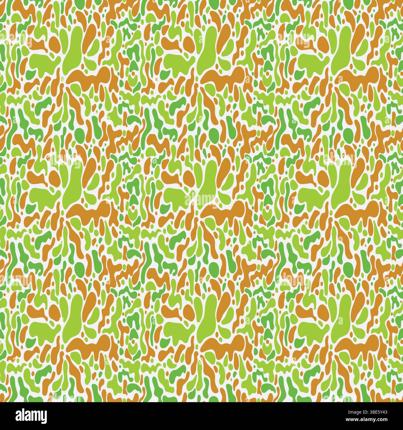 Abstract seamless pattern with organic green and orange shapes Stock Vector