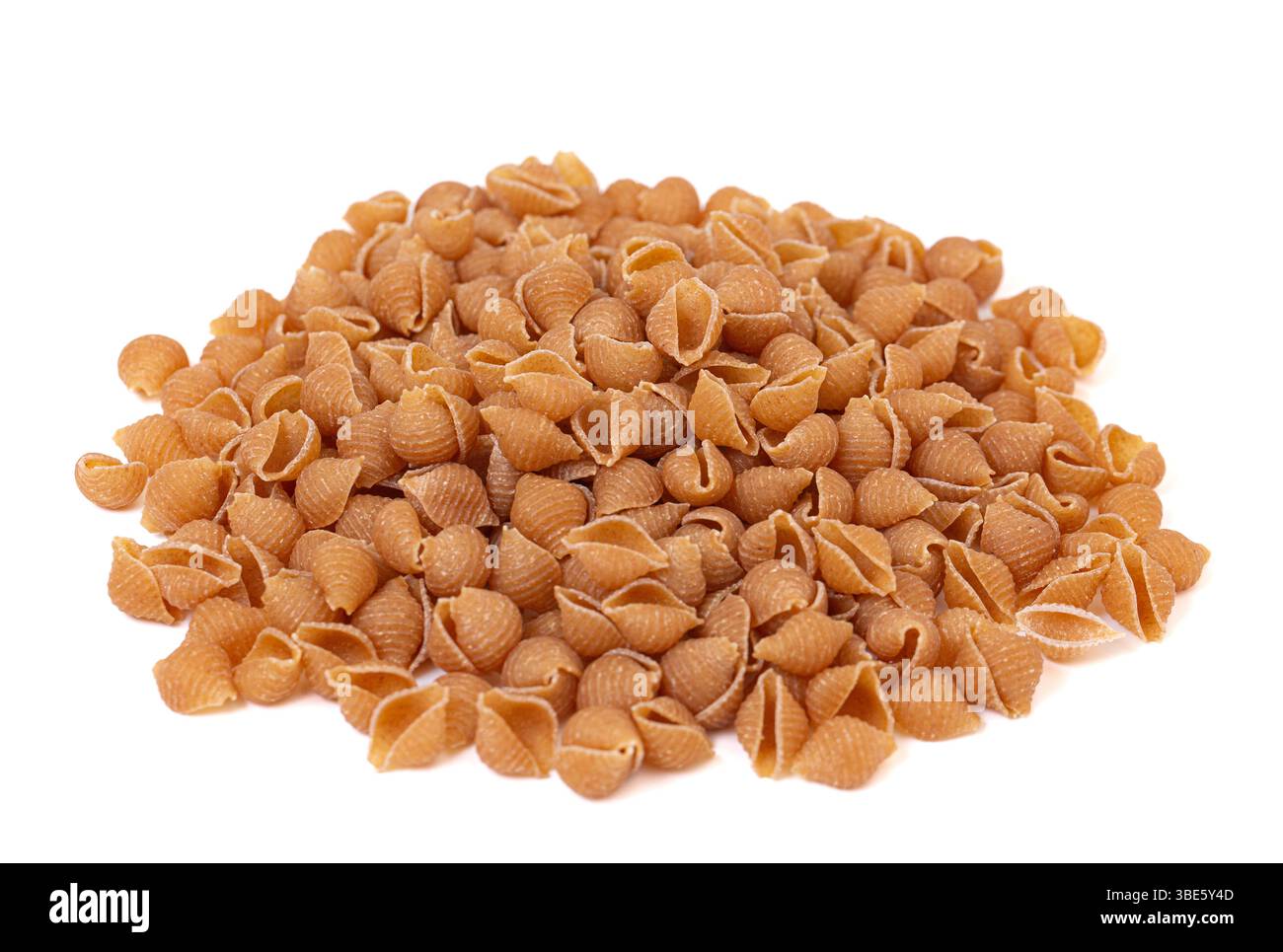 Whole Wheat Shell Pasta on a White Background Stock Photo