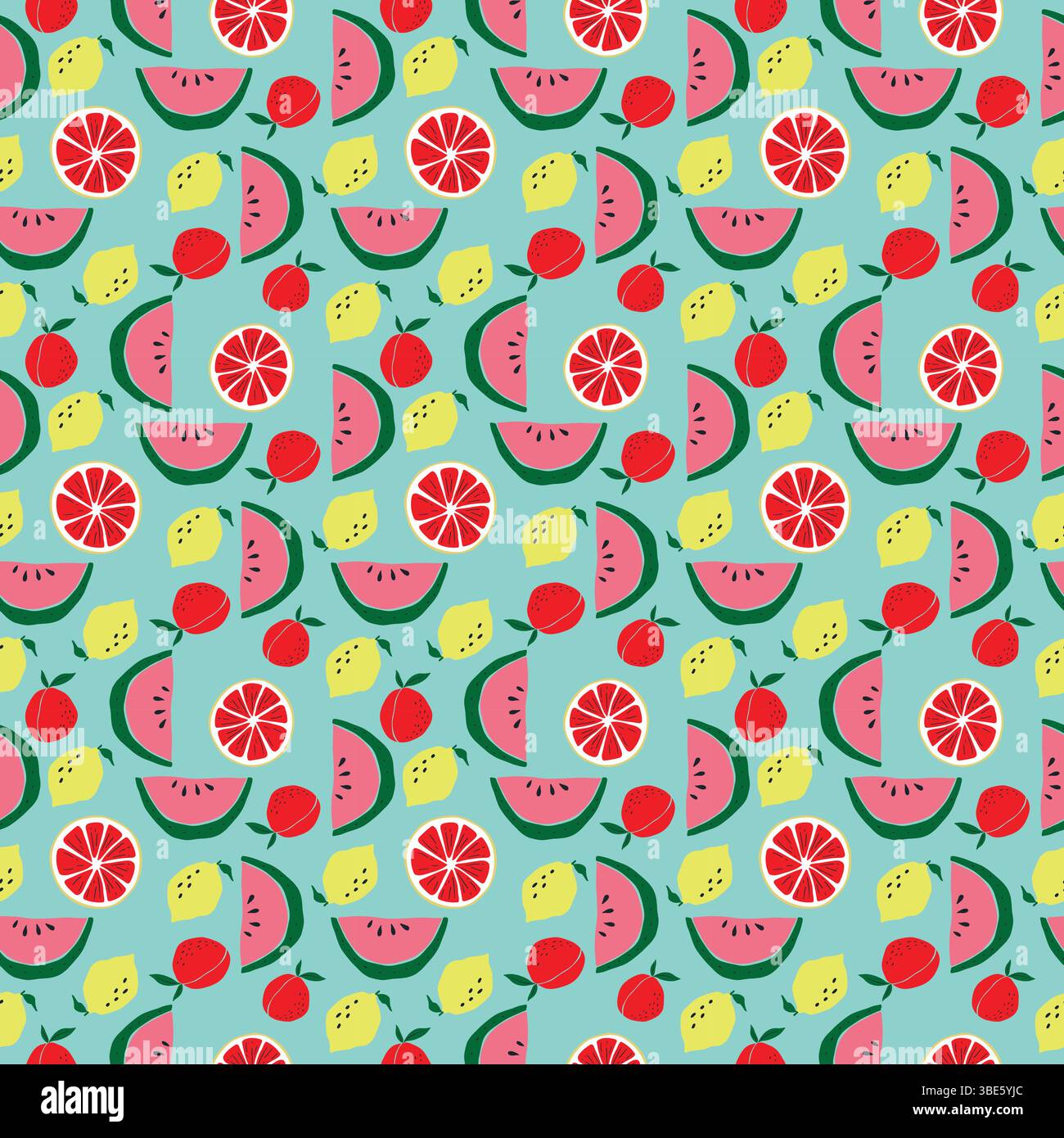 Summer fruit pattern watermelon grapefruit lemon and peach design Stock Vector