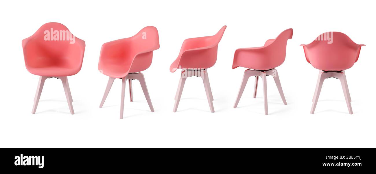 Plastic chair different angle  isolated on white background . Stock Photo