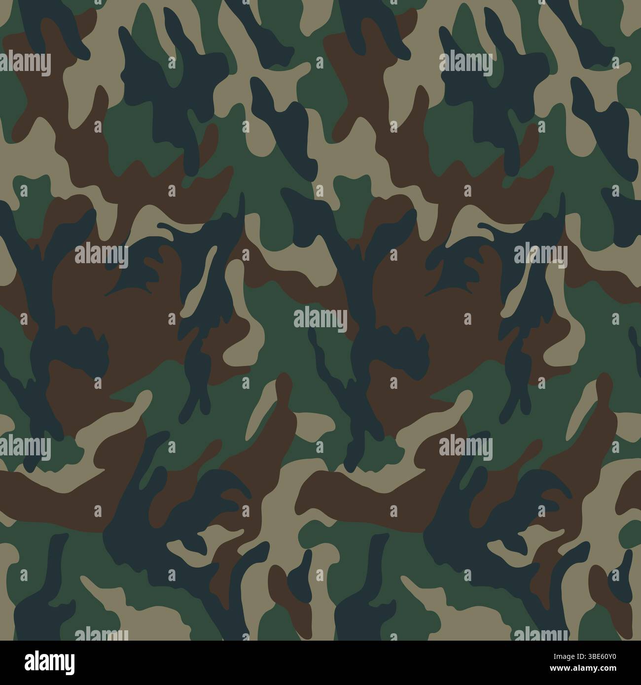 Close up seamless pattern of classic military camouflage fabric Stock Vector