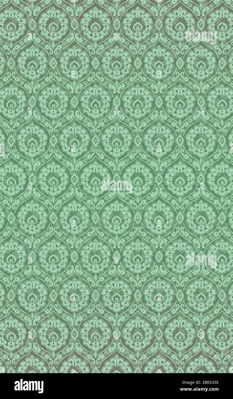 Seafoam green damask pattern seamless texture background Stock Vector