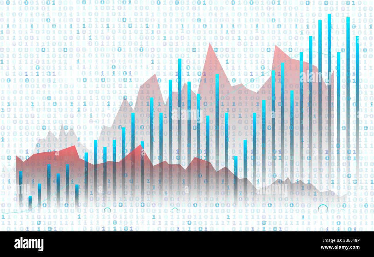 Abstract digital background with graphs, binary code and bar charts symbolizing data and technology Stock Photo