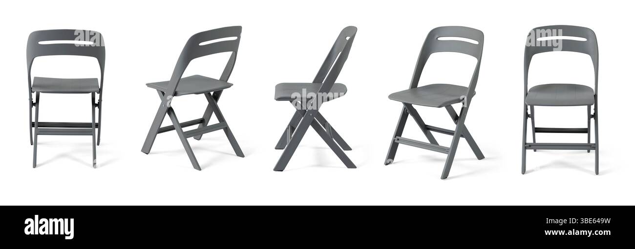 Plastic chair different angle  isolated on white background . Stock Photo