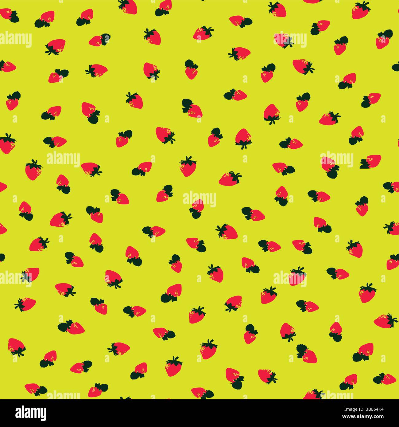 Scattered red strawberries on a vibrant lime green background seamless pattern Stock Vector