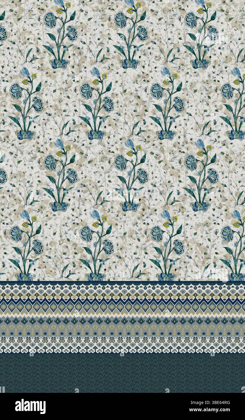Floral pattern with border design isolated on transparent background Stock Vector