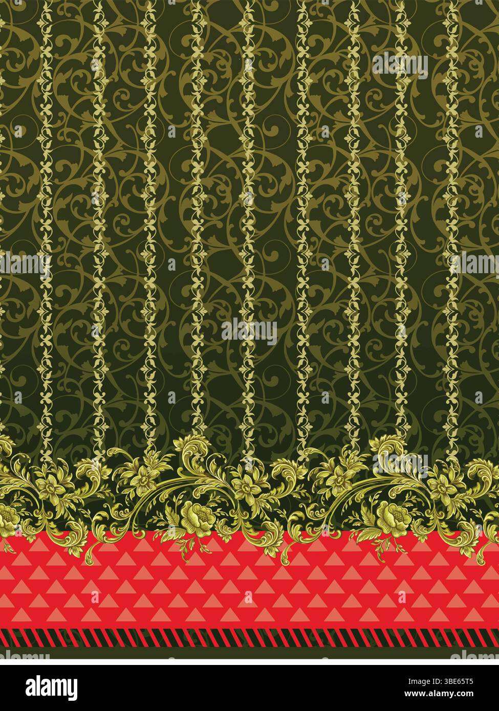Floral pattern with red triangle base isolated on transparent background Stock Vector