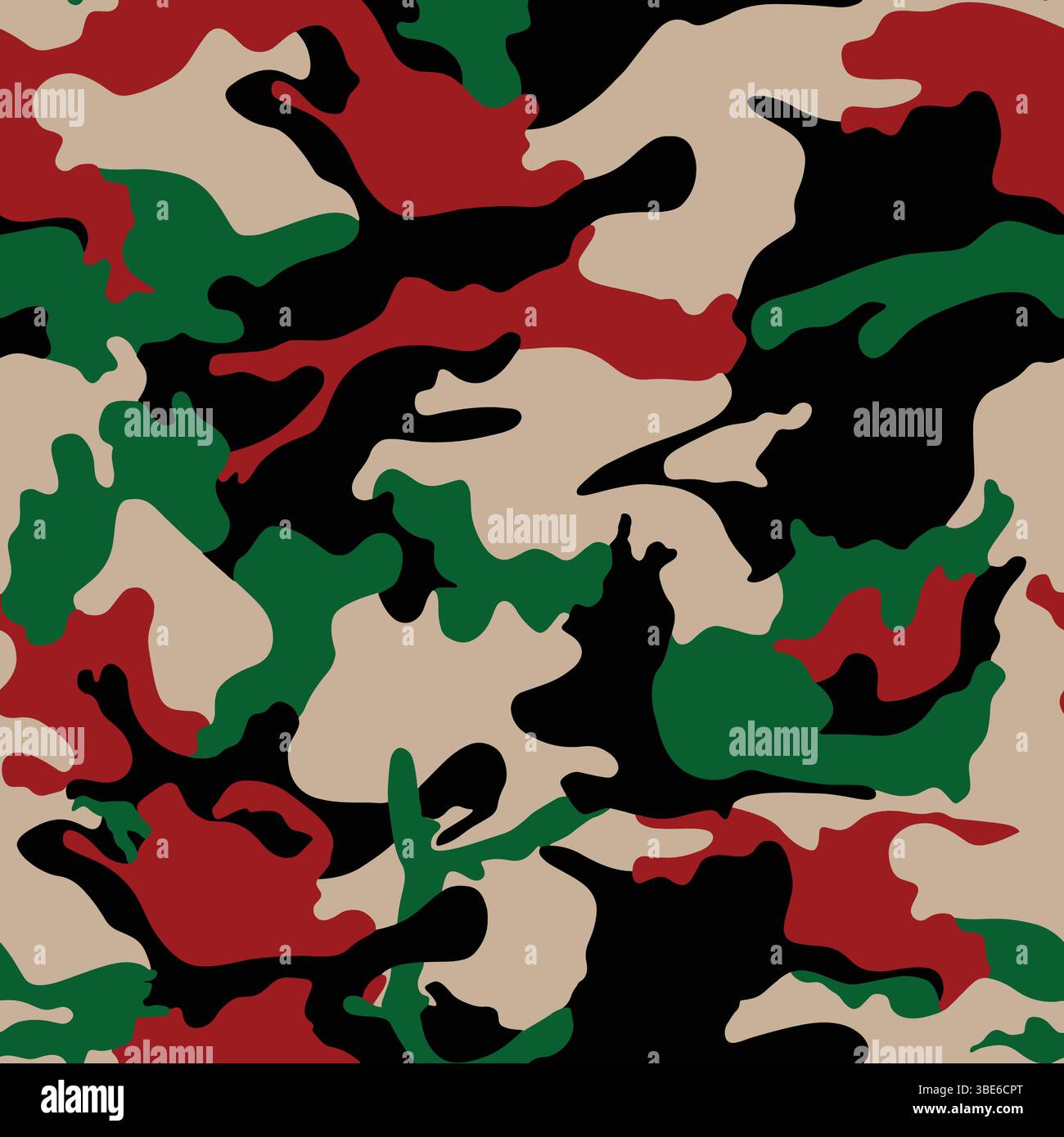 Abstract red green black and beige camouflage pattern seamless repeat design Stock Vector