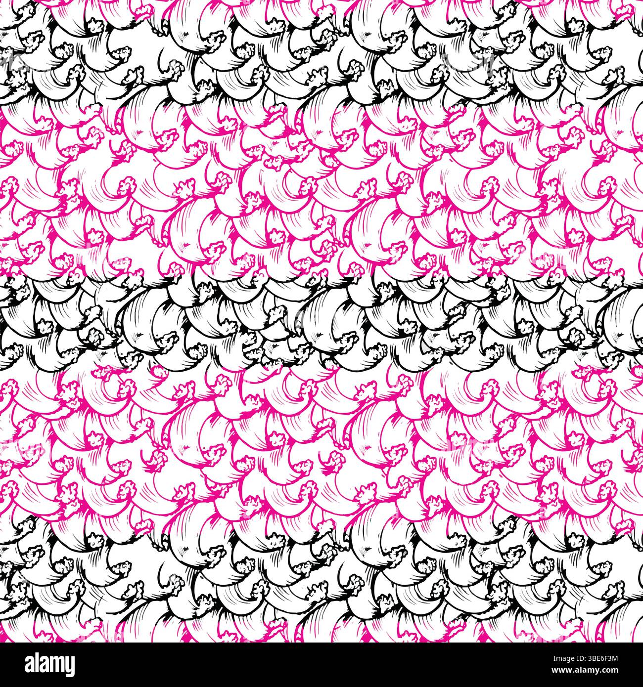 Seamless pattern of pink and black hand drawn abstract whale shapes Stock Vector
