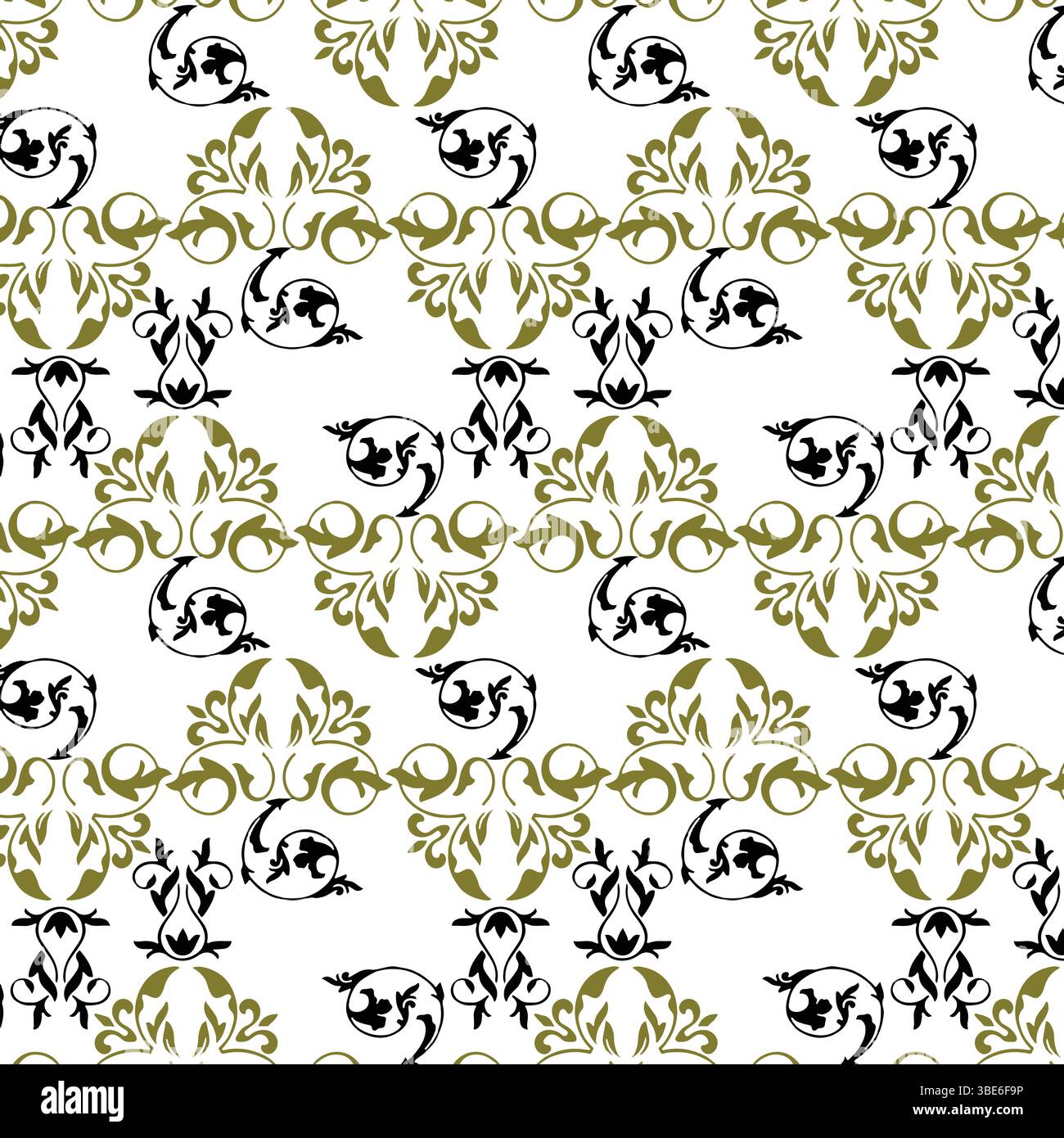 Elegant olive green and black damask pattern seamless repeat textile design Stock Vector