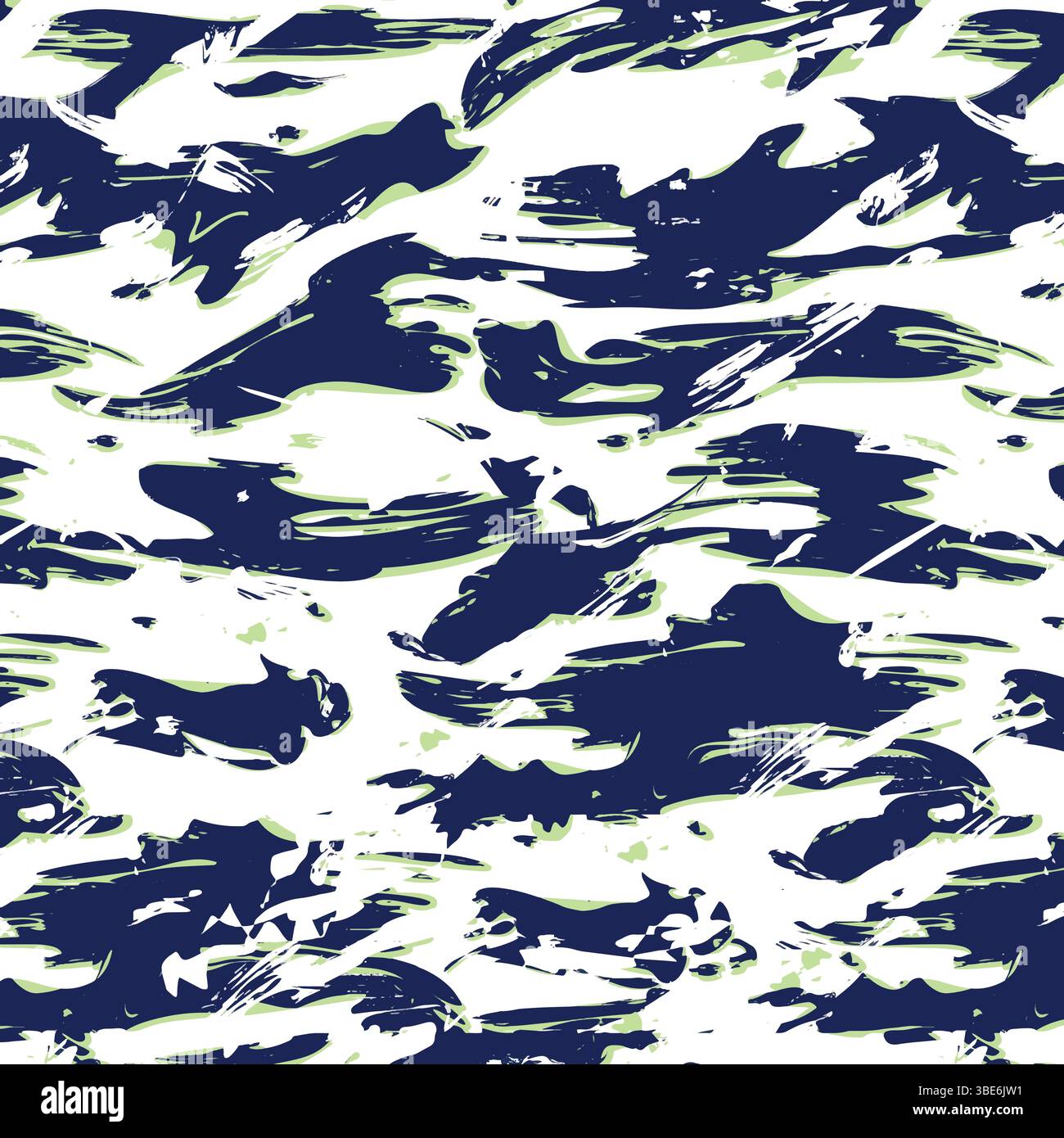 Abstract navy blue and white brush stroke seamless pattern design Stock Vector