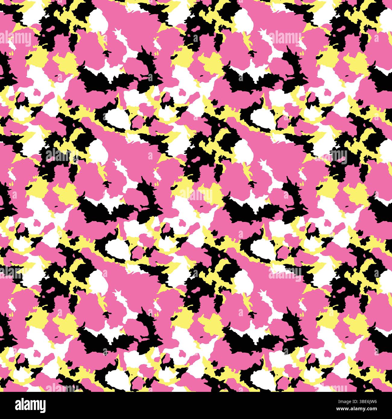 Abstract pink black yellow white camouflage pattern seamless repeat textile design Stock Vector