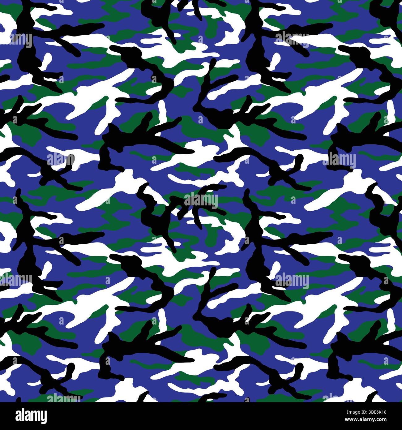 Abstract blue green white black camouflage pattern seamless repeat textile design Stock Vector