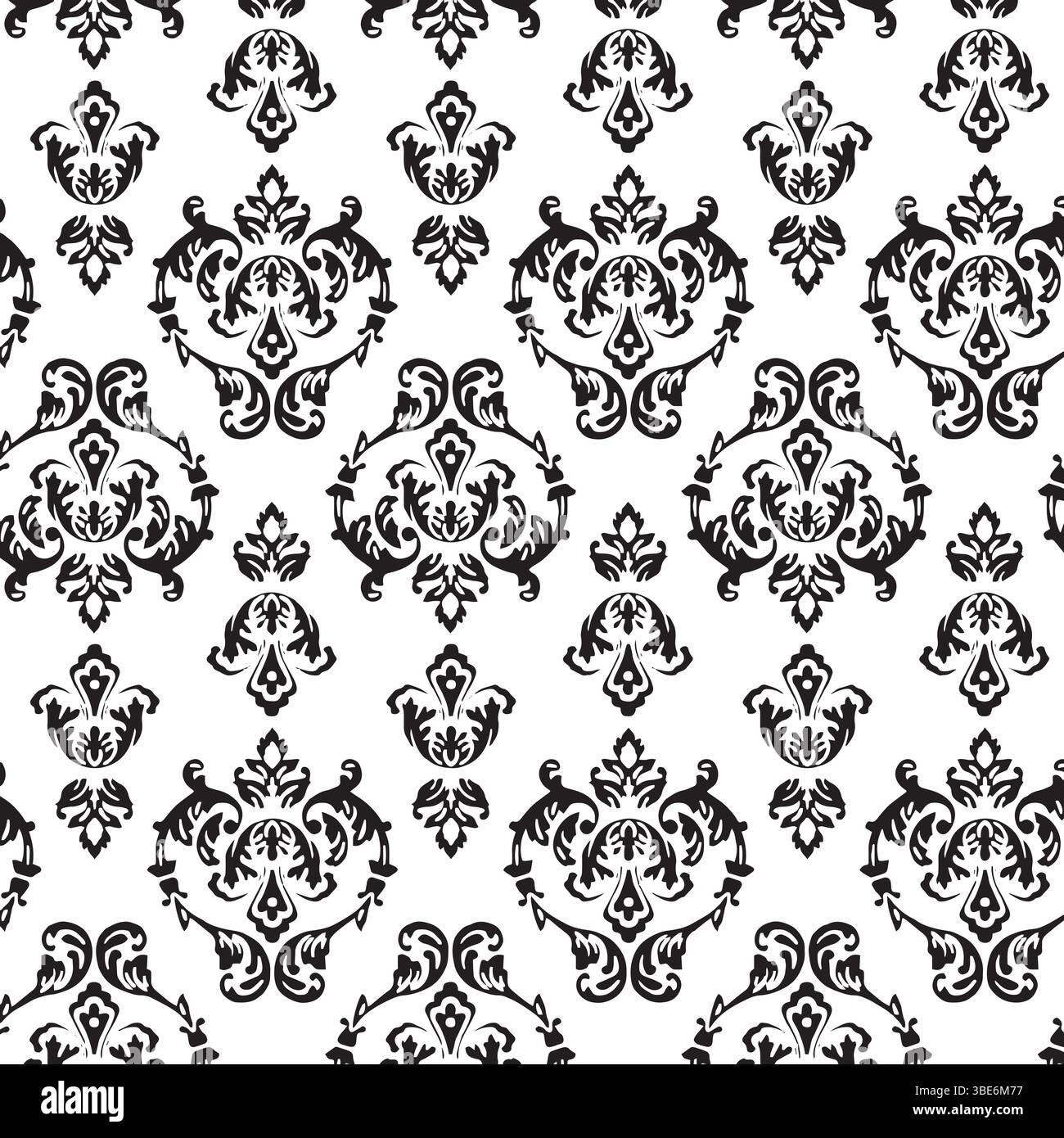 Elegant black and white damask pattern seamless repeat texture for design projects Stock Vector