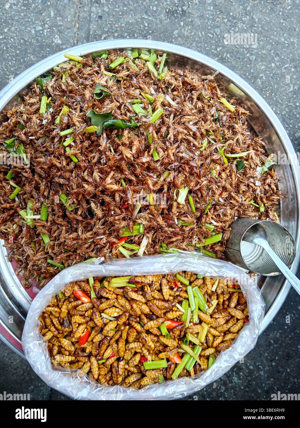 Assortment of edible bugs and insects at Kandal Market or Phsar Kandal ...