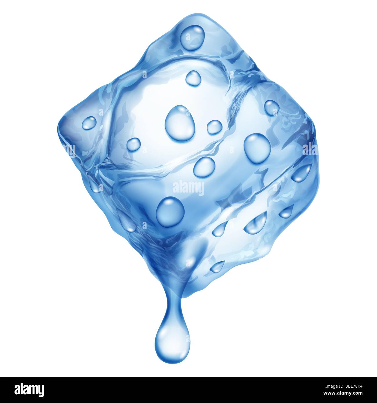 Large realistic translucent ice cube in blue colors with water drops ...