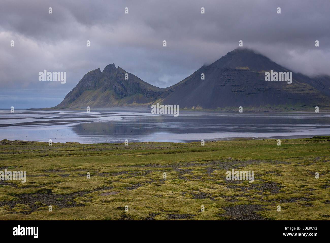 View from the Ring Road on Brunnhorn and Kambhorn mounts in eastern Iceland Stock Photo