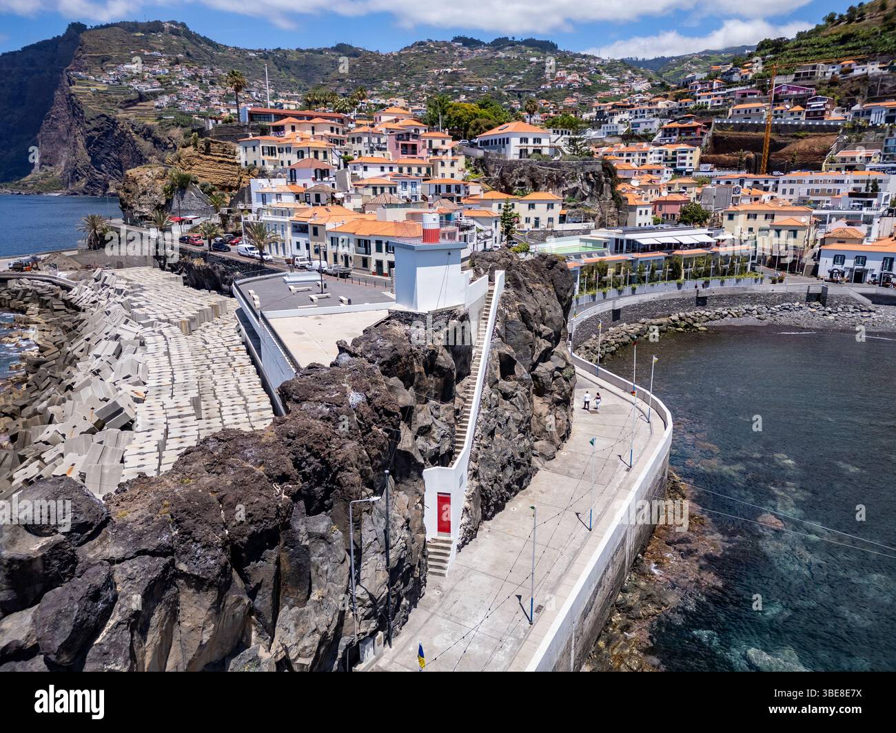 Lighthouse in port of Camara de Lobos on Madeira Island, Portugal Stock Photo