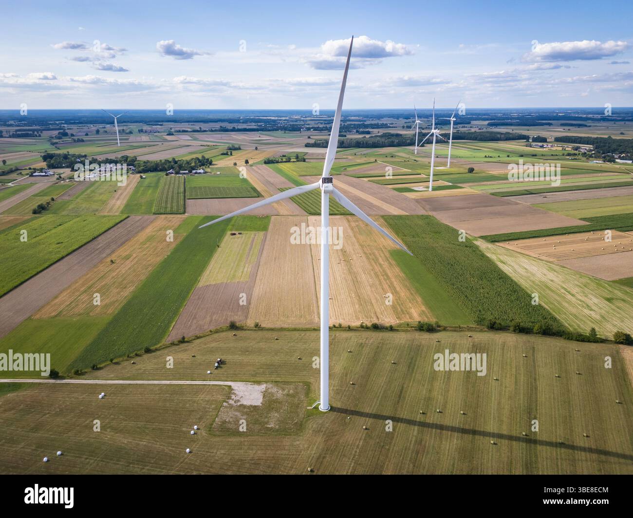 Wind turbines near Czaple village, Mazowsze region of Poland Stock Photo