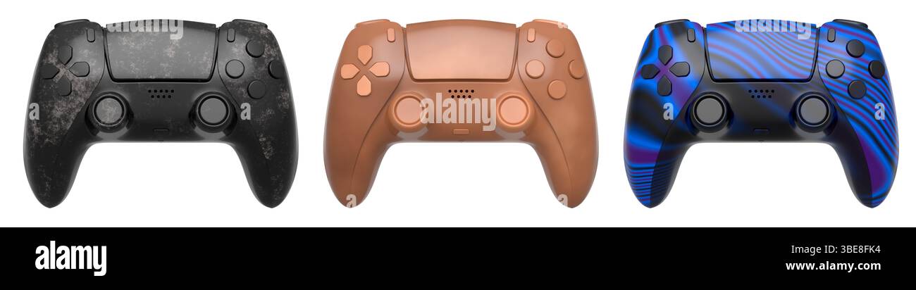 Collection of gaming controllers with different colors and designs for ...