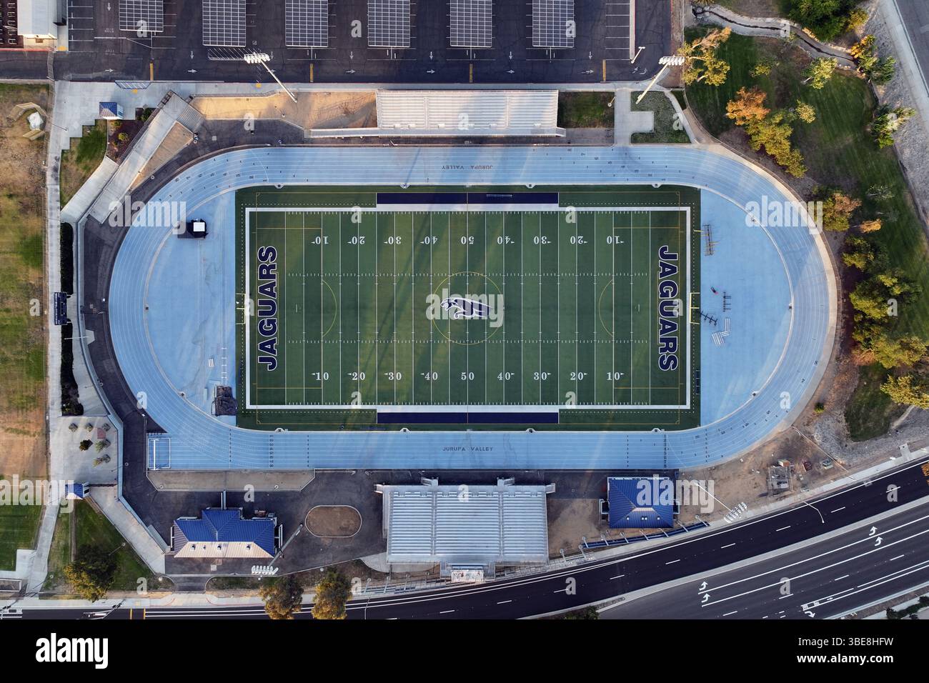 A general overall aerial view of Jurupa Valley High School track and