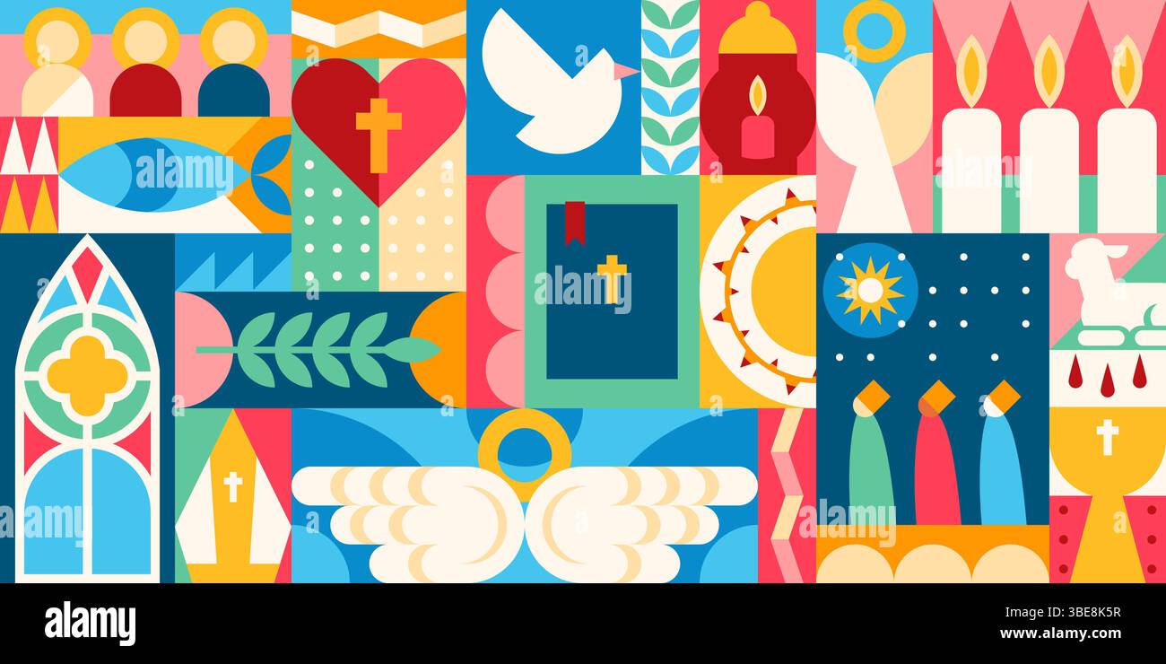 Geometric Christianity pattern. Vector Christian religious symbols in a ...