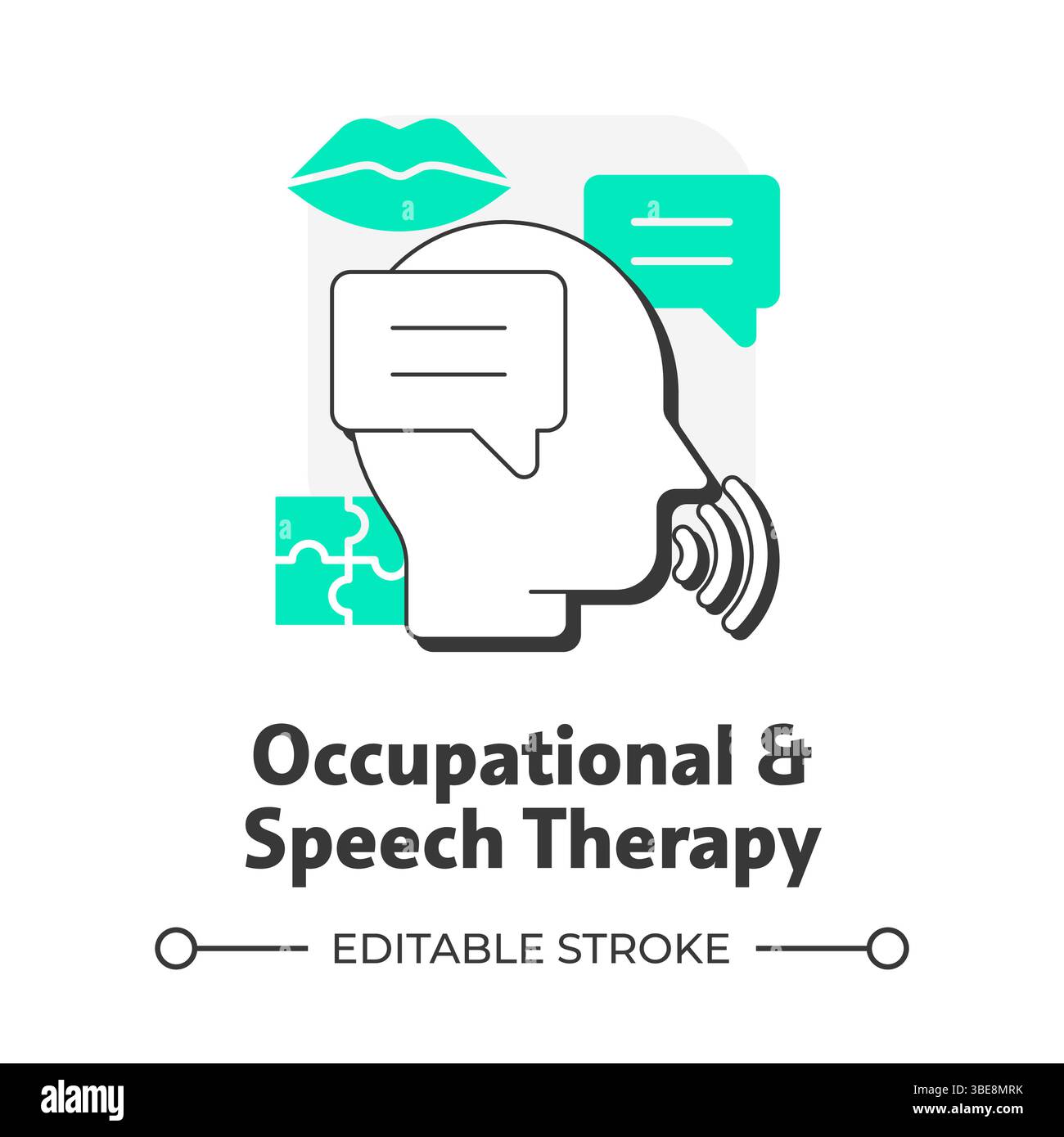Occupational and speech therapy flat outline concept icon Stock Vector