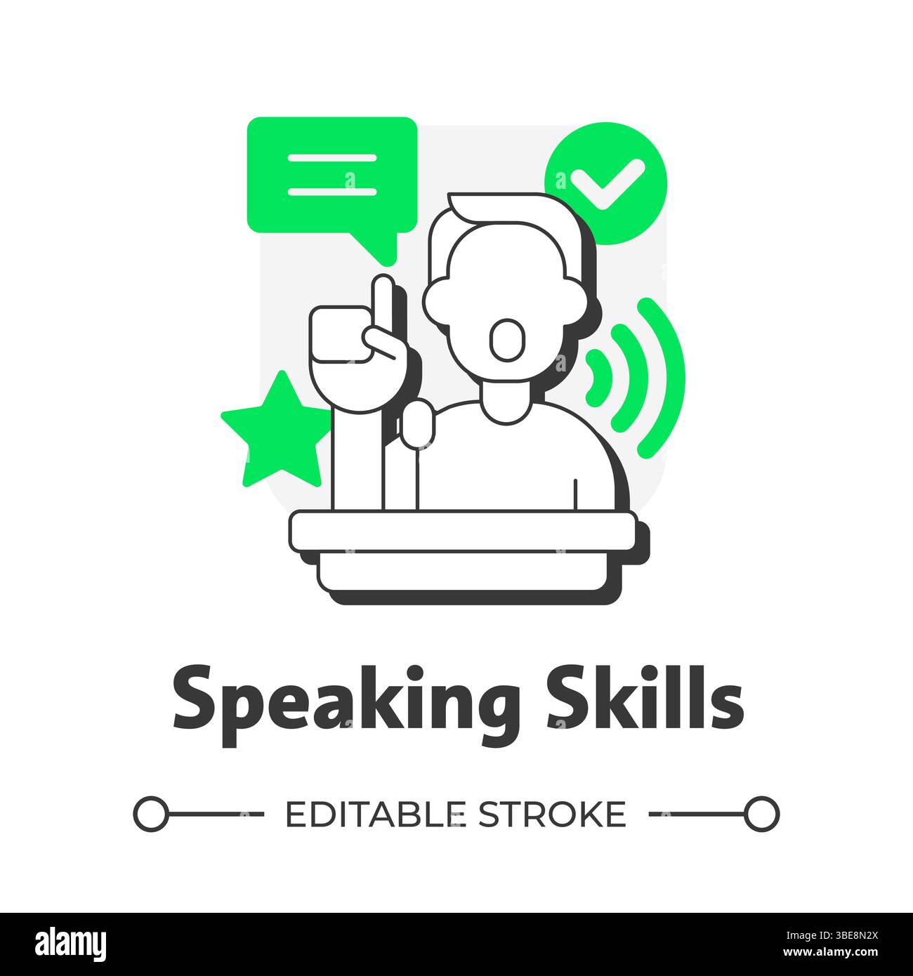 Speaking skills flat outline concept icon Stock Vector