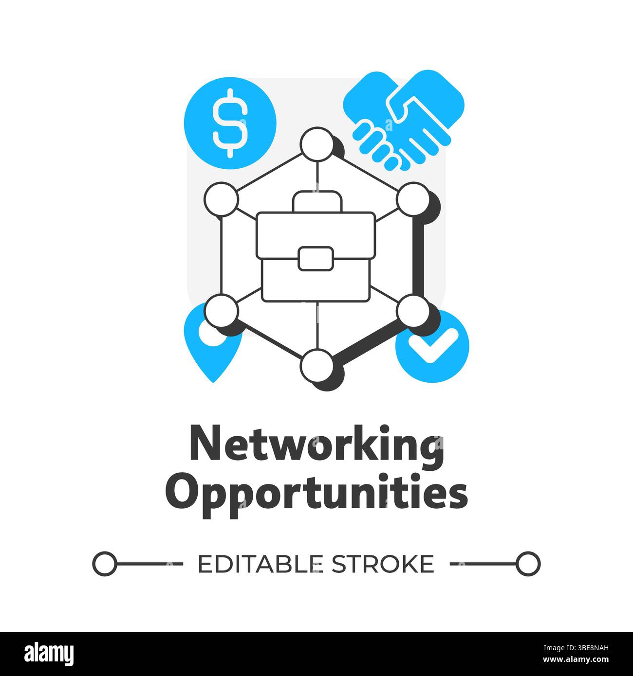 Networking opportunities flat outline concept icon Stock Vector