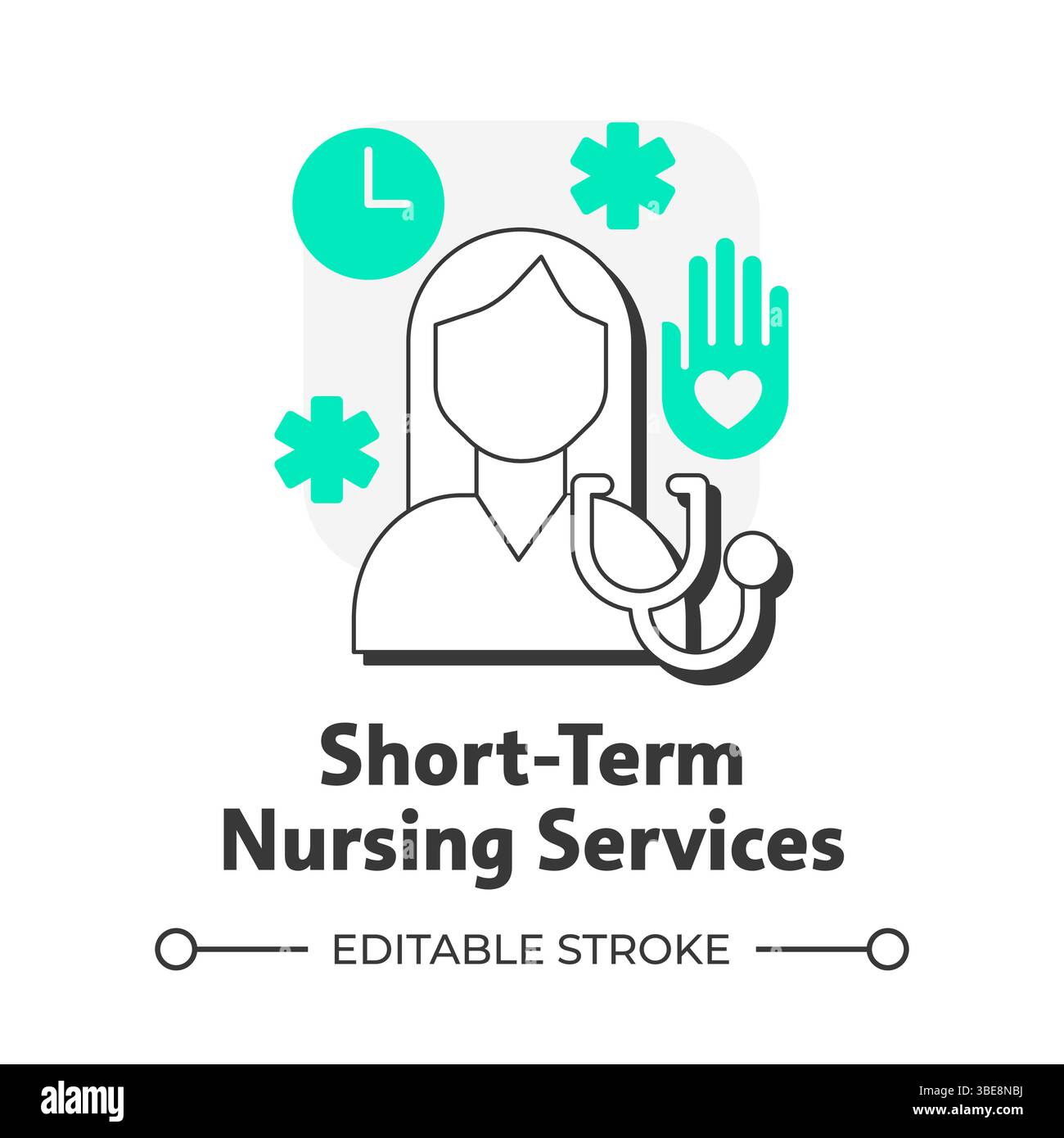 Short term nursing services flat outline concept icon Stock Vector