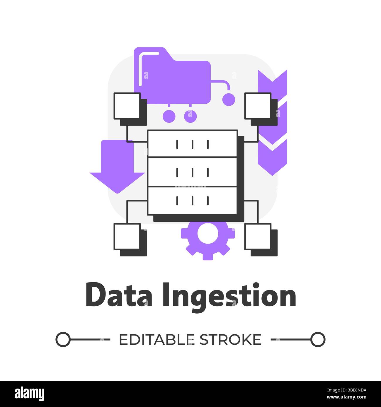 Data ingestion flat outline concept icon Stock Vector