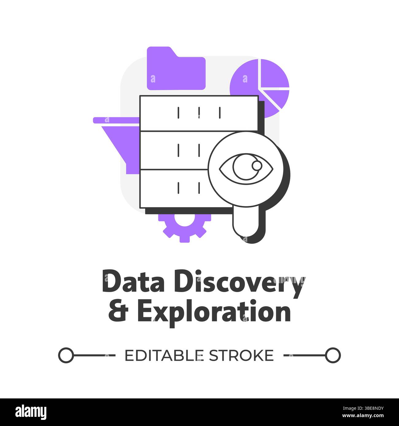 Data discovery and exploration flat outline concept icon Stock Vector