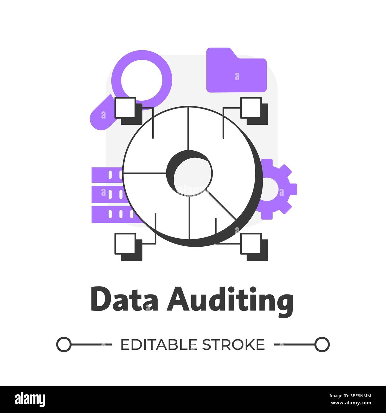 Data auditing flat outline concept icon Stock Vector